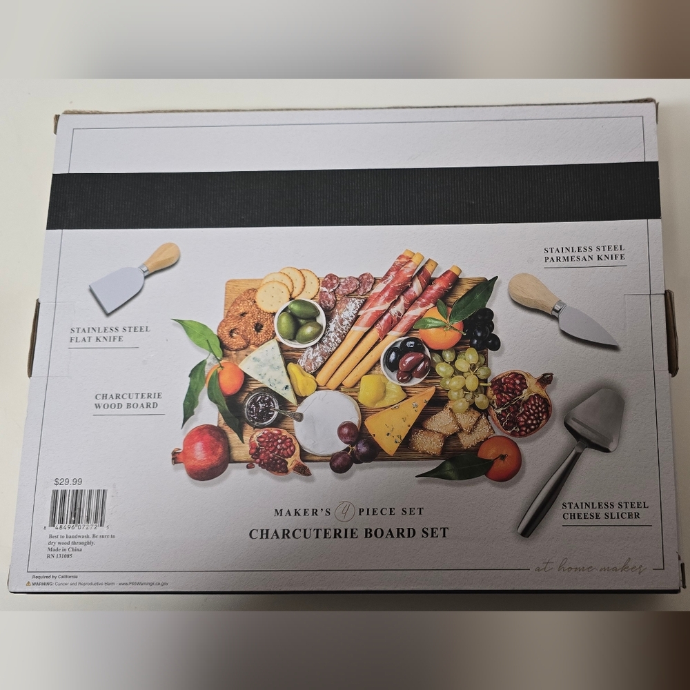4 PC Wooden Charcuterie Board With Stainless Steel Utensils (Small)